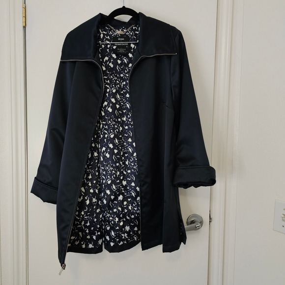 Dennis By Dennis Basso Navy Blue Coat Jacket L Zip Front Lined Springtime Jacket - Picture 15 of 16